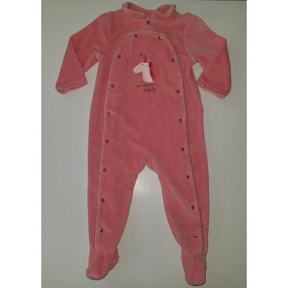 Tape A L'Oeil Pink Footie Sleeper Licorne Party Baby Girl 12 Months Unicorn